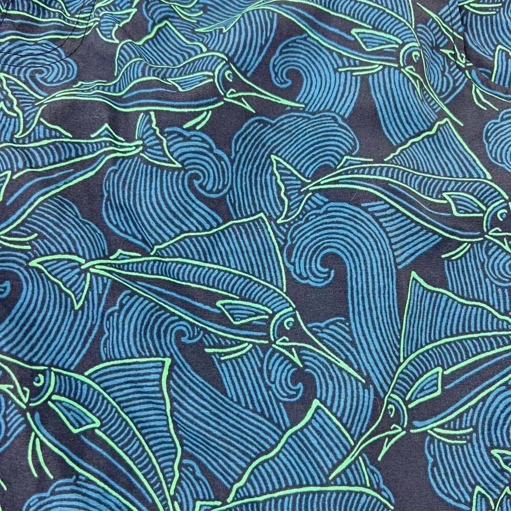 COLUMBIA Blue Marlin Print Swim Trunk Elastic Waist with Lining‎ Size Medium